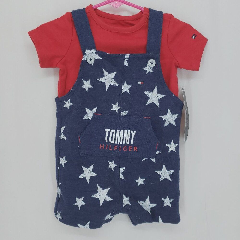 Tommy Hilfiger Baby 2 Piece Overall Set 0-3M Infant Outfit Cute (AS)